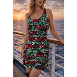 Tango Mango Layered Ruffle Dress Tropical Botanical Vacation Size Medium